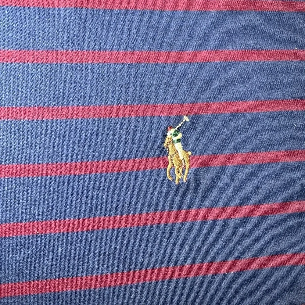 Polo Ralph Lauren Classic Fit Striped Long Sleeve T-Shirt Navy Red Men Large